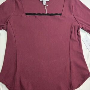 Jessica Simpson M Burgundy Square Neck Long Sleeve Top NWT